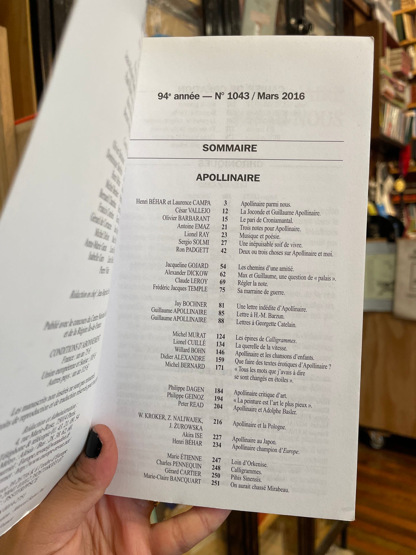 Europe N° 1043, Mars 2016 - Guillaume Apollinaire